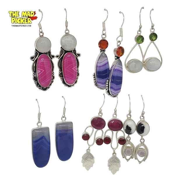 6 New Pairs of Sterling Silver Gemstone Earrings for Pierced Ears (all stamped .925) Total weight: 6
