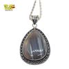 Image 2 : New .925 Sterling Silver Botswana Banded Agate Pendant Necklace (41 x 52mm teardrop pendant on a 24"