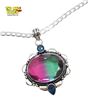 Image 2 : New Silver Plated Watermelon Tourmaline Pendant Necklace (39 x 36 mm pendant on 22" silver plated ch