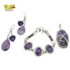 Image 1 : New Sterling Silver Polished Natural Amethyst Pendant, Toggle Bracelet & 2" Drop Earrings (pendant i
