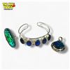Image 1 : Silver Triplet Opal Pendant, Earrings & Cuff Bracelet - Stamped .925 - Total weight: 46.9 grams