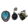 Image 1 : 3 New  Gemstone Pendants in Silver Settings and 1 Silver Chain (all stamped .925) - Total Weight: 56