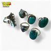 Image 2 : 6 New Large Gemstone Rings in Silver Settings - Turquoise, Golden Hills Turquoise, Chrysocolla Malac