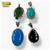 Image 1 : 4 New Large Gemstone Pendants in Silver Settings (all stamped .925)- Total Weight: 65.7 grams