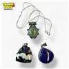 Image 1 : 3 New Large Gemstone Pendants In Silver Settings and 1 Chain (all stamped .925) - Total Weight: 65.2