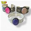 Image 1 : 3 New Wide Polished Gemstone Bracelets in Silver Setting (all stamped .925) - Total weight: 126.6 gr