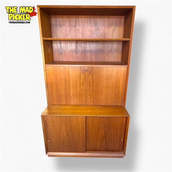 Poul Hundevad Style Mid-Century Teak Bookcase with Drop-Down Secretary Desk 39.5in X 18.5in X 72in