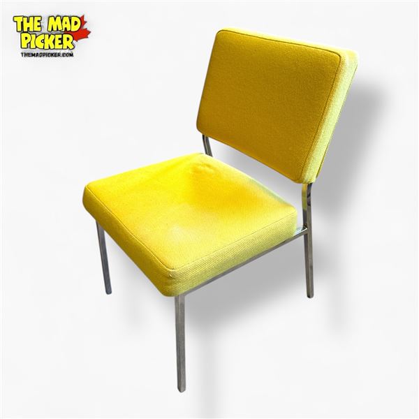 Vintage Yellow Lounge Chair with Chrome Frame 32in Tall Mid-Century Design