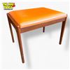 Image 1 : Mid-Century Modern Danish Teak Ottoman Orange Vinyl 1950s-1960s 20.5x15x16 Inches
