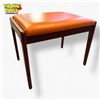 Image 3 : Mid-Century Modern Danish Teak Ottoman Orange Vinyl 1950s-1960s 20.5x15x16 Inches