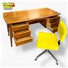 Image 1 : Mid-Century Modern Danish Teak Executive Desk with Yellow Chair 57in X 27.5in X 28in