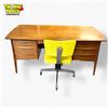 Image 2 : Mid-Century Modern Danish Teak Executive Desk with Yellow Chair 57in X 27.5in X 28in