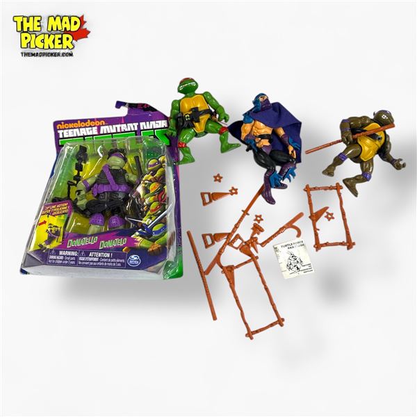 Vintage Teenage Mutant Ninja Turtles 3 Loose Figures + 1 Donatello Action Figure New in Box