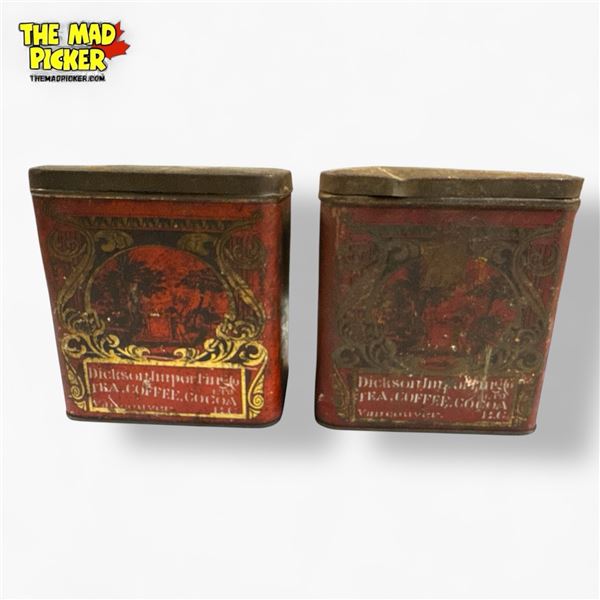2pc Antique Ocean Blend Tea Co. Red & Gold Tin Containers - 5 1/2in Tall
