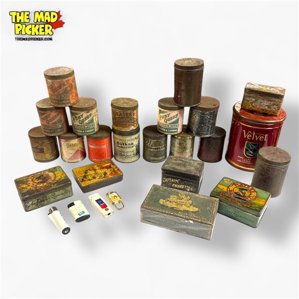 Collection of Vintage Tobacco Advertising Tins Including Ruby Queen, Player's, Velvet & More