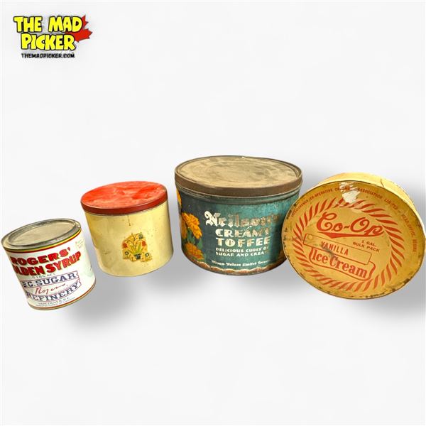 Vintage Advertising Tins - Rogers' Syrup, Neilson Toffee, Co-Op Ice Cream Mid-20th Century Etc.