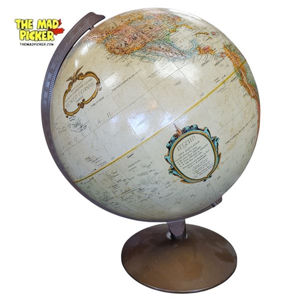 Vintage Replogle World Classic Globe Raised Relief Walnut Base USSR Era - Approx. 15in Tall