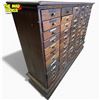 Image 3 : Antique Industrial Multi-Drawer Hardware Cabinet 58x16x44in Wood and Metal