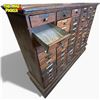 Image 4 : Antique Industrial Multi-Drawer Hardware Cabinet 58x16x44in Wood and Metal