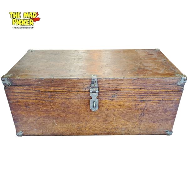 Antique Wooden Storage Chest Teak Pitara Dowry Trunk with Metal Reinforcements - 24in X 12in X 10in