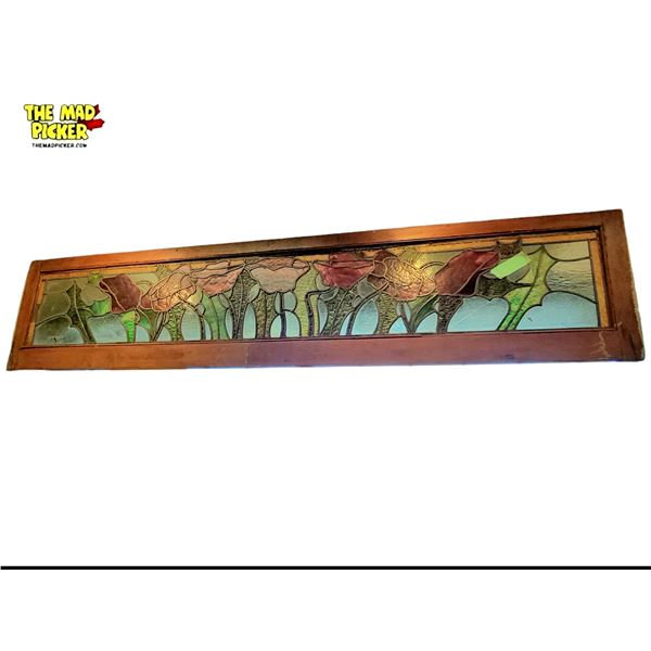 Antique Stained Glass Transom Window Panel 72in X 16in Early 20th Century