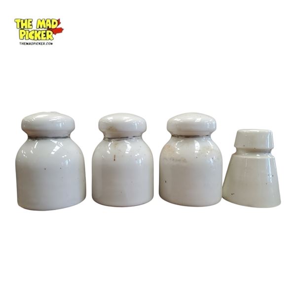 4pc Vintage White Glazed Ceramic/porcelain Insulators