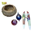 Image 1 : Wicker Bird's Nest, Decorative Figurines (Potted Plant Watering Gnomes) & Iridescent Glass Items Set