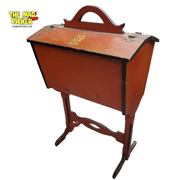 Mid-Century Style Wooden Standing Sewing Box 1960s-1970s