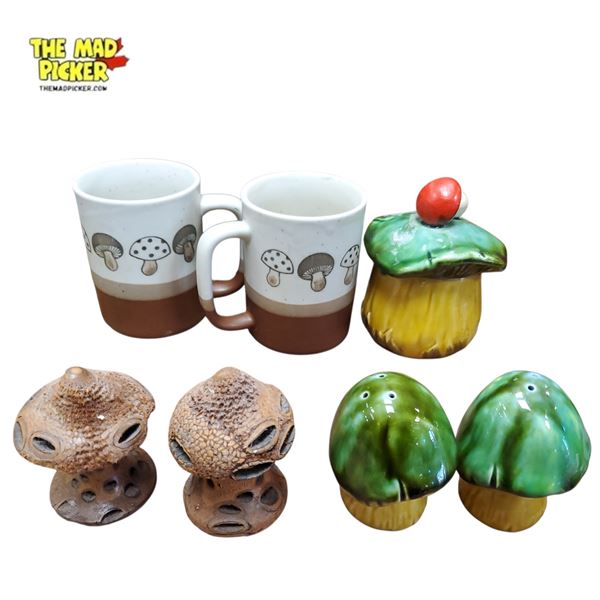 Ceramic Mushroom Themed Mugs, Salt Pepper Shakers