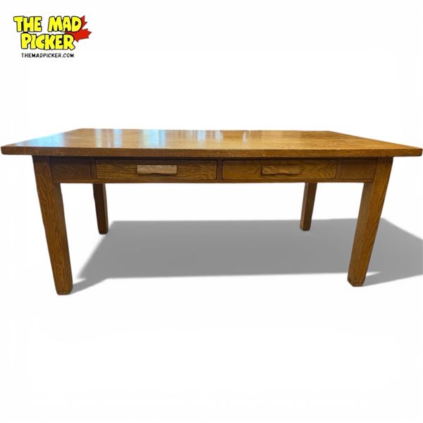 Antique Arts & Crafts Style Oak Library Table 72in X 34in X 30.5in Early 20th Century