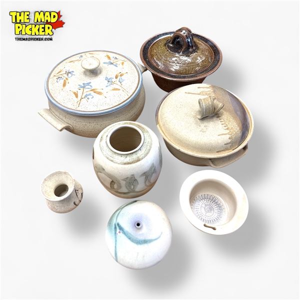 Group of Studio Pottery Lidded Ceramic Pots and Bowls, Various Glazes and Designs