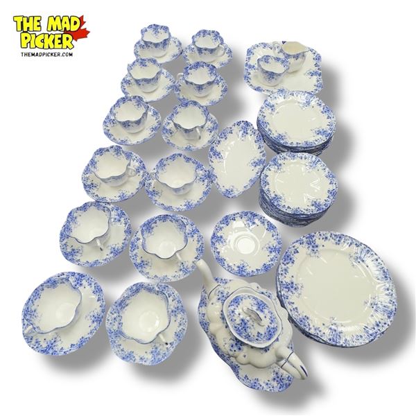 54pc Shelley England "Dainty Blue" Fine Bone China Dinnerware Set
