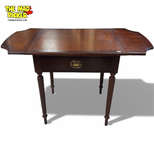 Bombay Company Style 1991 Drop Leaf Sheraton Mahogany Side Table with Drawer
