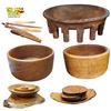 Image 1 : Set of Handcrafted Wooden Serving Bowls and Utensils Possibly Teak Wood