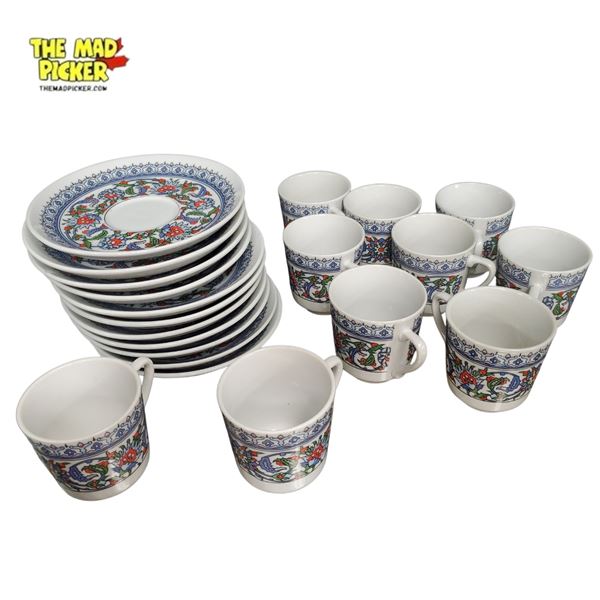 21pc Gural Porselen Topkapi Style Turkish Coffee Cup and Saucer Porcelain Set