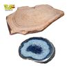 Image 1 : Blue Dyed Agate Slice and Petrified Wood Slice Coasters/decor Pieces