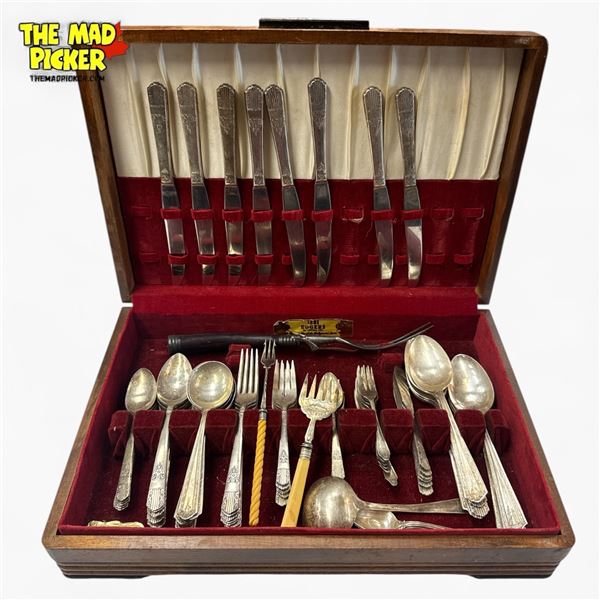 Vintage Flatware Set with Wooden Case Mixed Patterns