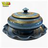 Image 1 : Handmade Blue & Gold Ceramic Lidded Casserole Dish with Chattered Pattern Marked Tia. Y