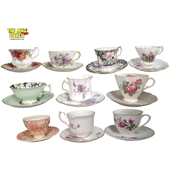 Group of Vintage Cups & Saucers Aynsley, Old Country Roses, Paragon Assorted Patterns