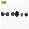 Image 1 : 6 New Polished & Faceted Gemstone Rings in Silver Settings - Amethyst, Charoite, Mystic Topaz (all s