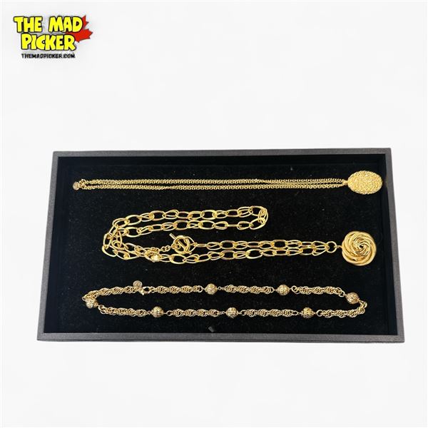 3 Bronzoro Italy Gold Plated Necklaces with Bronzoro Tags (24" ball & chain, 4" double chain with cr