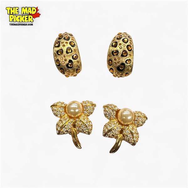 2 Pairs of Vintage Ivana Trump Gold-Tone Clip-On Earrings (all marked Ivana)