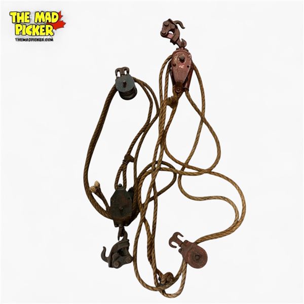 2pc Durbin Durco Block and Tackle Double-Wheel Pulley System with Rope