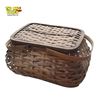 Image 1 : Vintage Woven Splint Picnic Basket with Hinged Lid and Handles