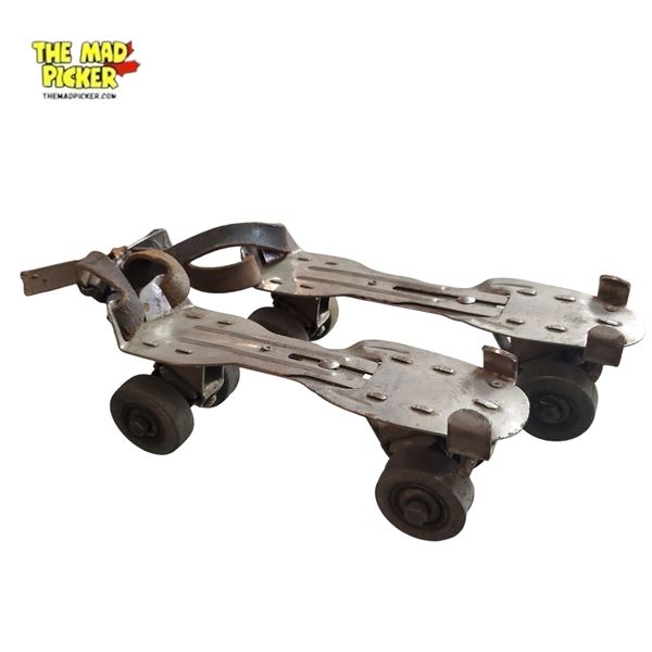 Pair of Glider Vintage, Adjustable, Strap-on Metal Roller Skates