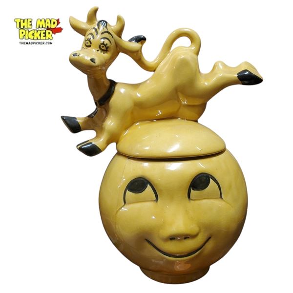 Cow Jumped over the Moon Ceramic Cookie Jar Figural Design 13in Damaged