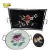 Image 1 : Art Deco Reverse-Painted Glass Trays Sets, and Ecstasy Birds Woven Wooden Decor