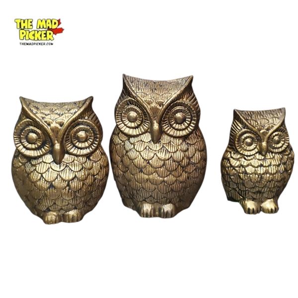 Set of 3 Vintage Metal Owl Figurines - Tallest One 5 12/2in Tall