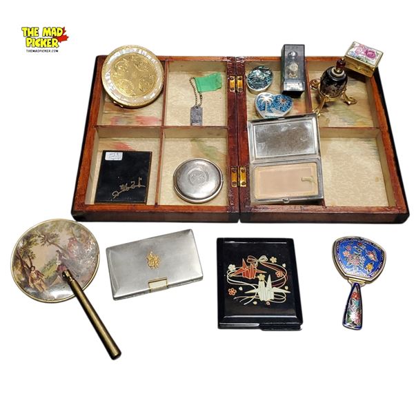 Victorian Rosewood/burr Walnut Sewing or Vanity Travel Box W/ Accessories