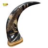Image 1 : 13in tall Vintage Hand-Carved Polished Water Buffalo Horn Eagle Sculpture with wooden base